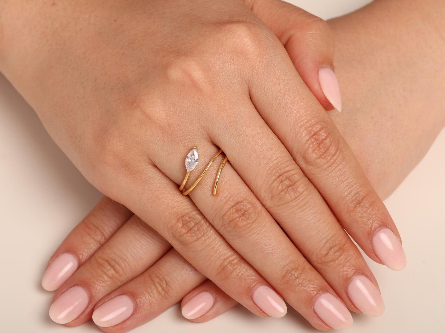 Marquise Diamond Ring 14K Gold – Lab Grown Diamond Ring, Split Shank Engagement Ring, Stackable Gold Ring, Dainty Solid Gold Jewellery