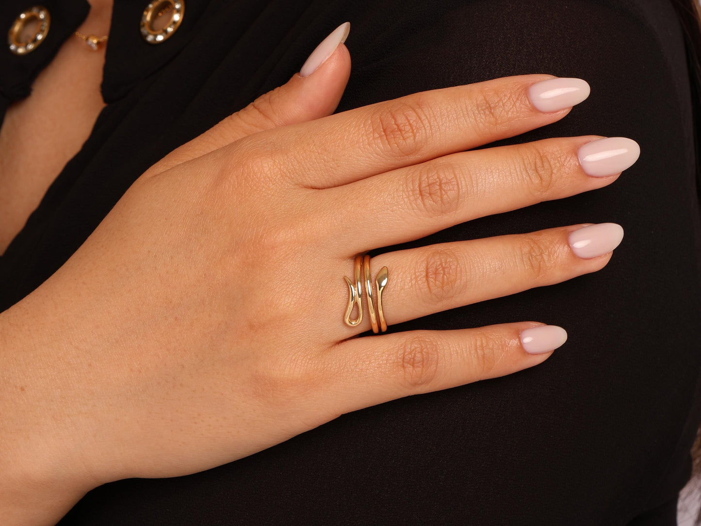14K Gold Snake Ring – Minimal Serpent-Inspired Open Band, Double Wrap Style for Everyday Elegance or Unique Gift for Her