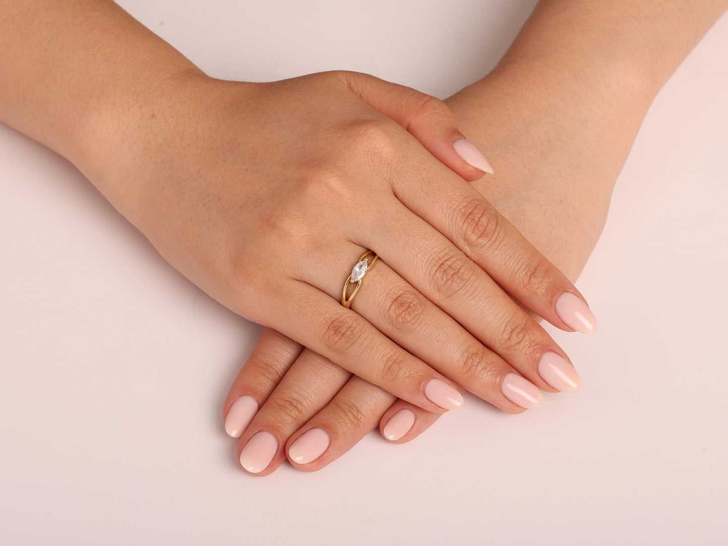 14K Gold Marquise Lab Diamond Ring – Minimal Solid Gold Solitaire, Elegant and Dainty Design for Everyday Wear or Gifting