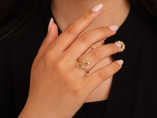 14K Gold Snake Ring – Minimal Serpent-Inspired Open Band, Finger Wrap Ring - Gold Minimalist Ring Gift - Dainty Gold Ring -