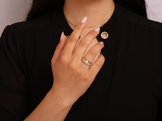 Bold Marquise Diamond Ring in 14K Gold – Bezel Set Lab Grown Stone, Dome Statement Band, Vintage Inspired Solid Gold Ring, Gift for Her