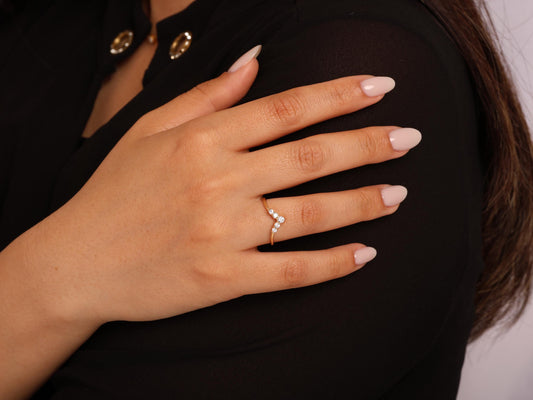 Chevron Diamond Ring in 14K Gold – V Shaped Lab Grown Diamond Stacking Band, Elegant Minimalist Wedding or Engagement Ring, Gift for Her