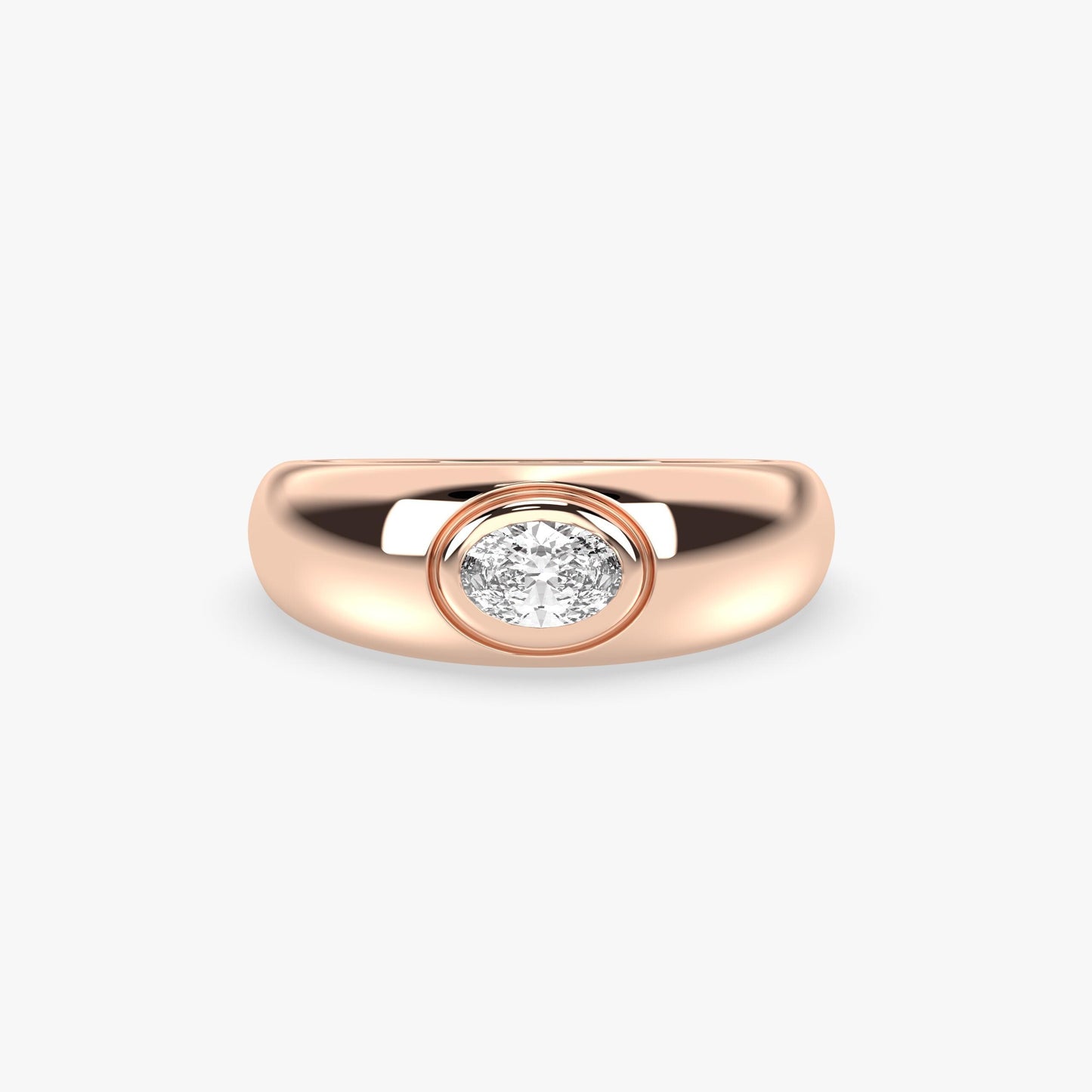 Bold 14K Gold Dome Ring – Oval Bezel Lab Grown Diamond Band, Solid Chunky Gold Ring, Statement Dome Ring for Women, Minimalist Gold Jewelry