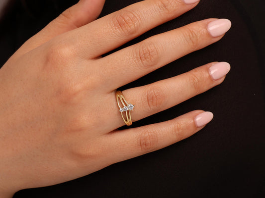 Triple Band Diamond Ring in 14K Gold – Lab Grown Round Stones, Modern Vertical Design, Elegant Wedding or Promise Ring, Fine Gift for Her