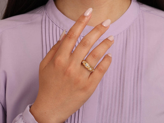 14K Gold Braided Diamond Ring, Lab Grown Round Diamond Woven Band, Elegant Chunky Statement Ring for Women, Solid Gold Gift, Bridal Jewelry