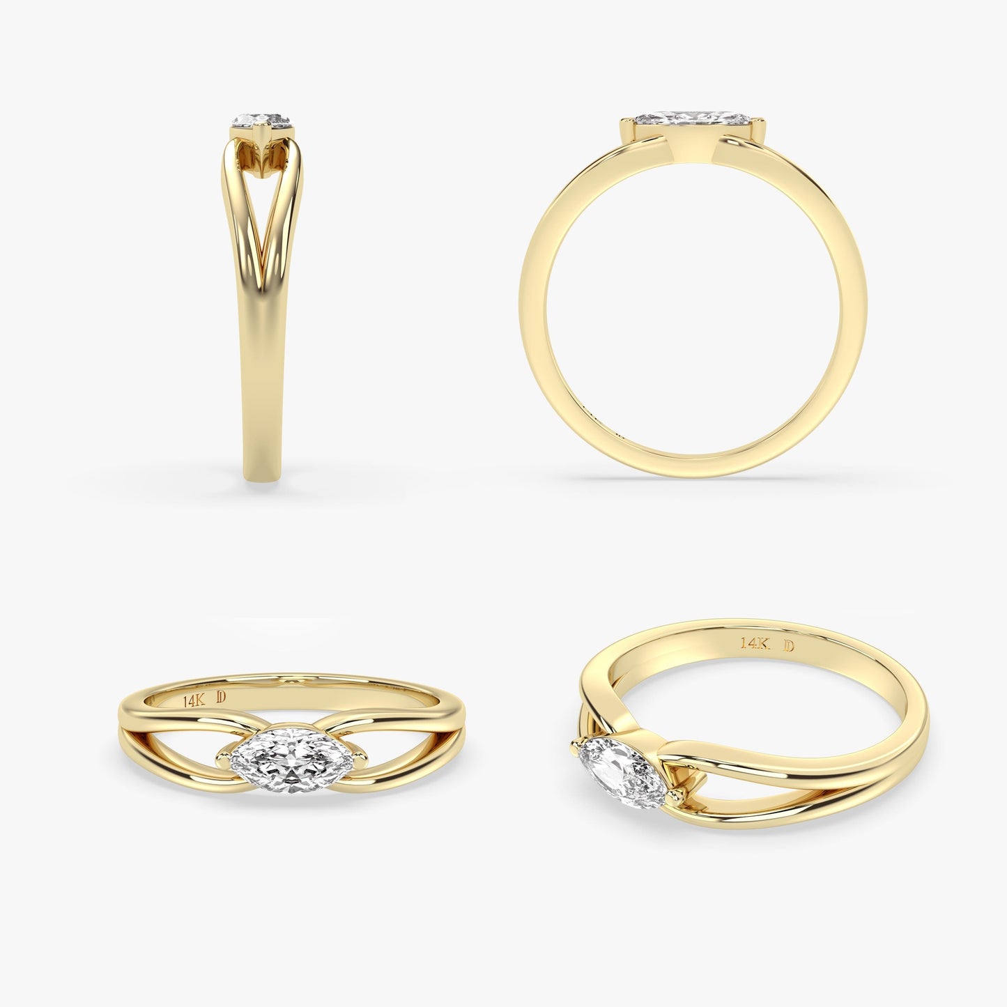 Marquise Amethyst Ring in 14K Gold – Minimalist Double Band Design – Dainty Statement Gift Ring for Her – Emerald, Ruby, Sapphire