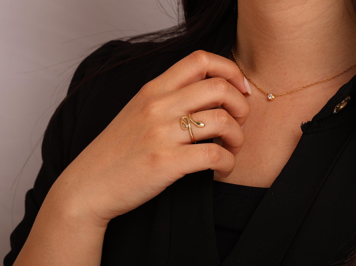 14K Gold Snake Ring – Minimal Serpent-Inspired Open Band, Finger Wrap Ring - Gold Minimalist Ring Gift - Dainty Gold Ring -